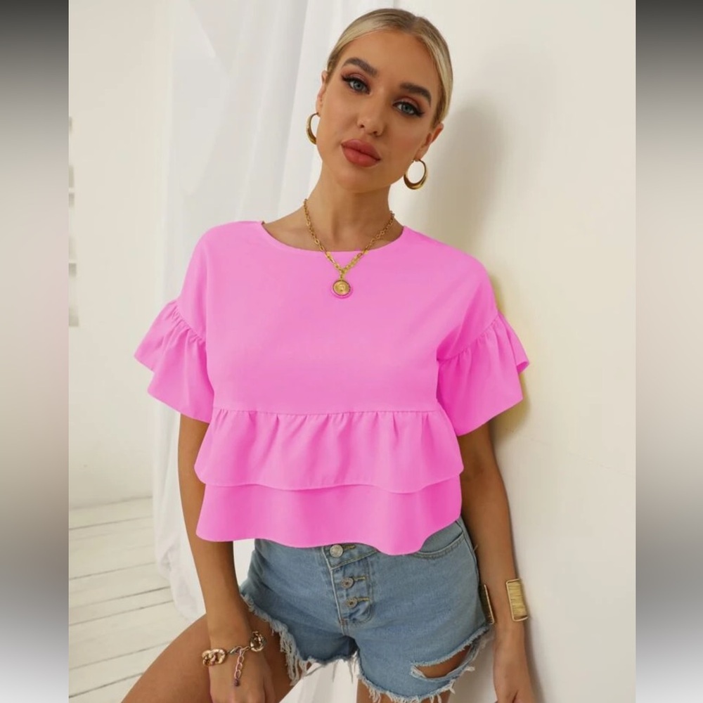 Pink Ruffle Sleeve Top - Picture 4 of 4
